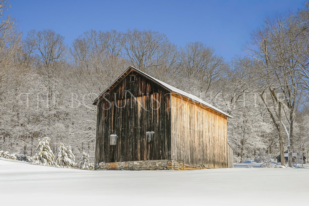 Weathered Tobacco Barn in Winter