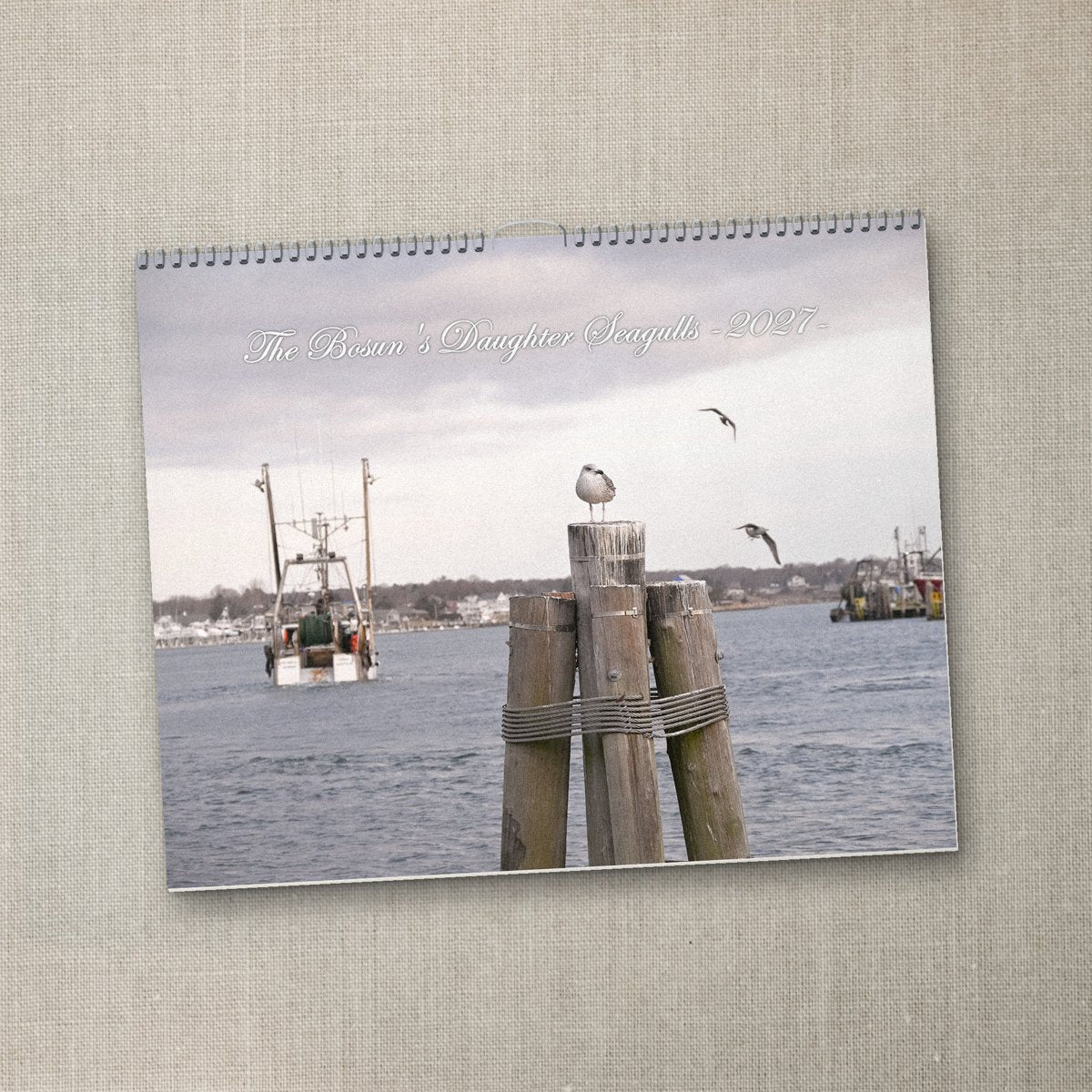 Seagulls 2027 wall calendar on a linen background